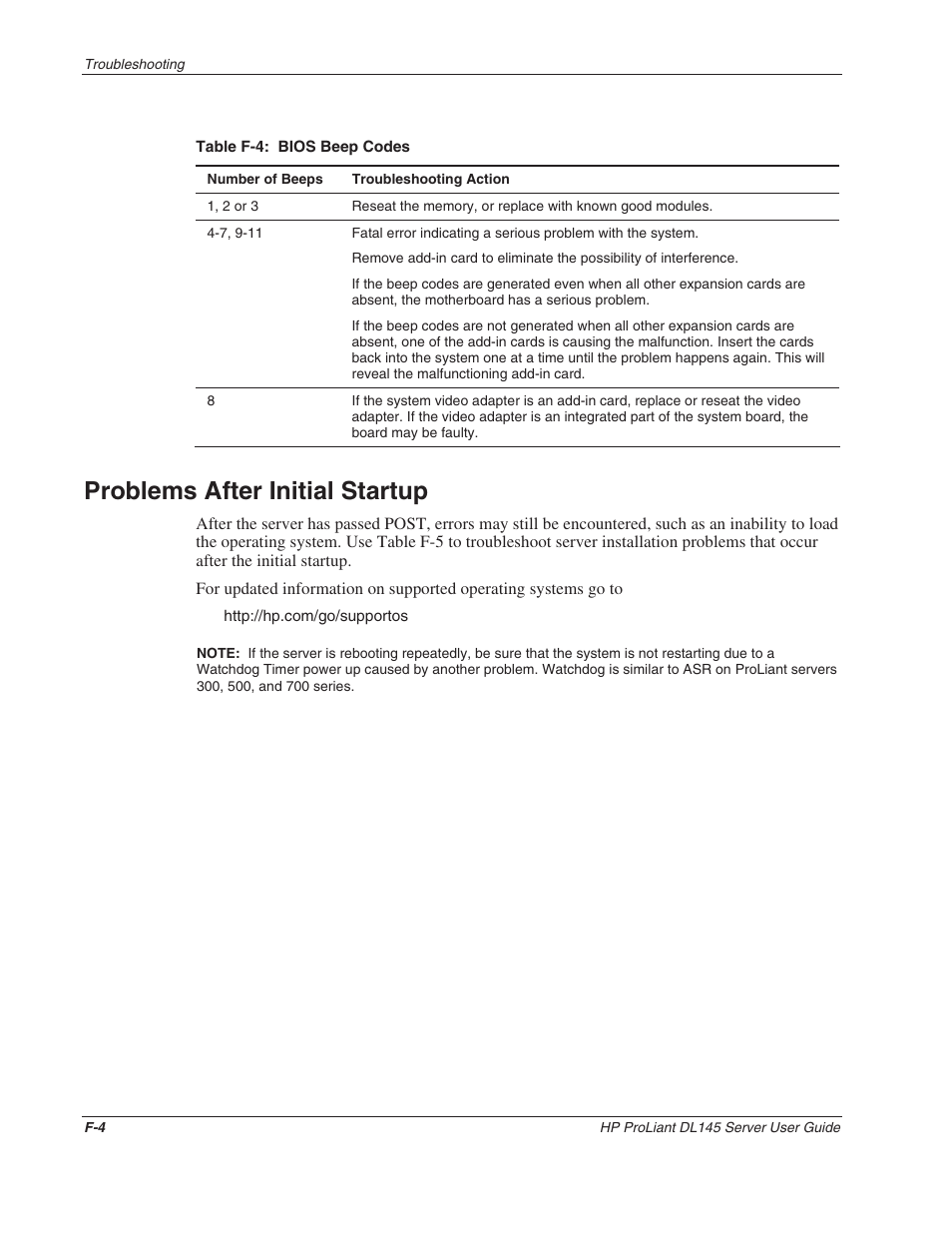 Problems after initial startup | HP ProLiant DL145 User Manual | Page 98 / 105