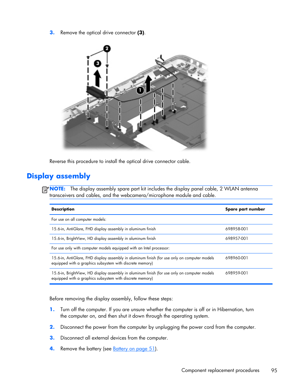 Display assembly | HP DV6 User Manual | Page 103 / 130