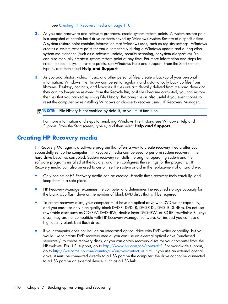 Creating hp recovery media | HP DV6 User Manual | Page 118 / 130