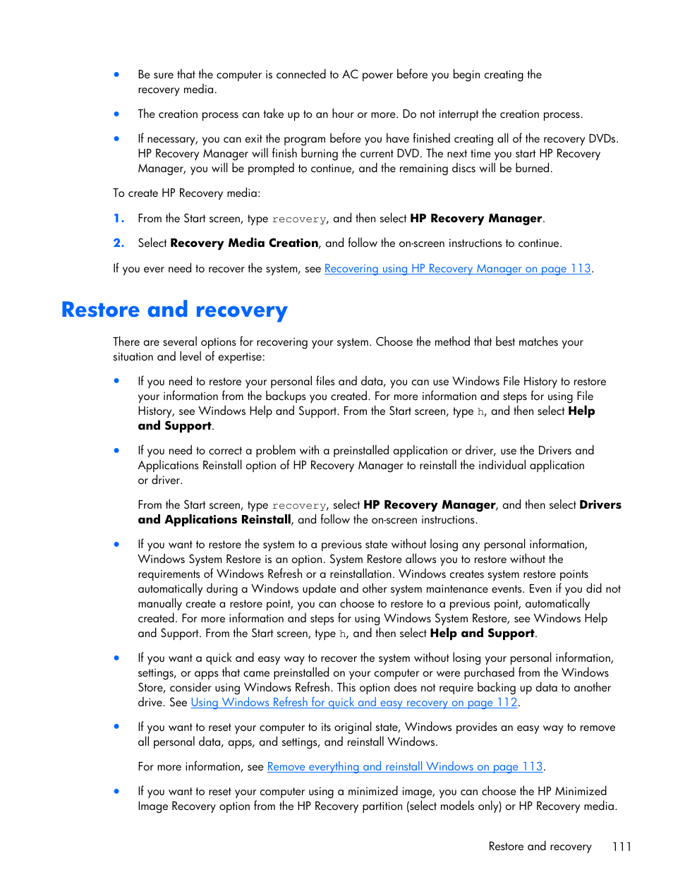 Restore and recovery | HP DV6 User Manual | Page 119 / 130