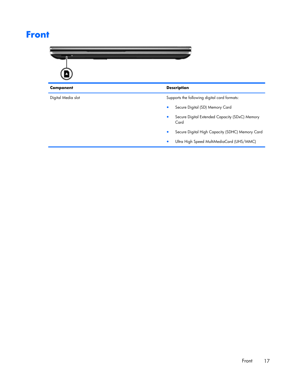Front | HP DV6 User Manual | Page 25 / 130