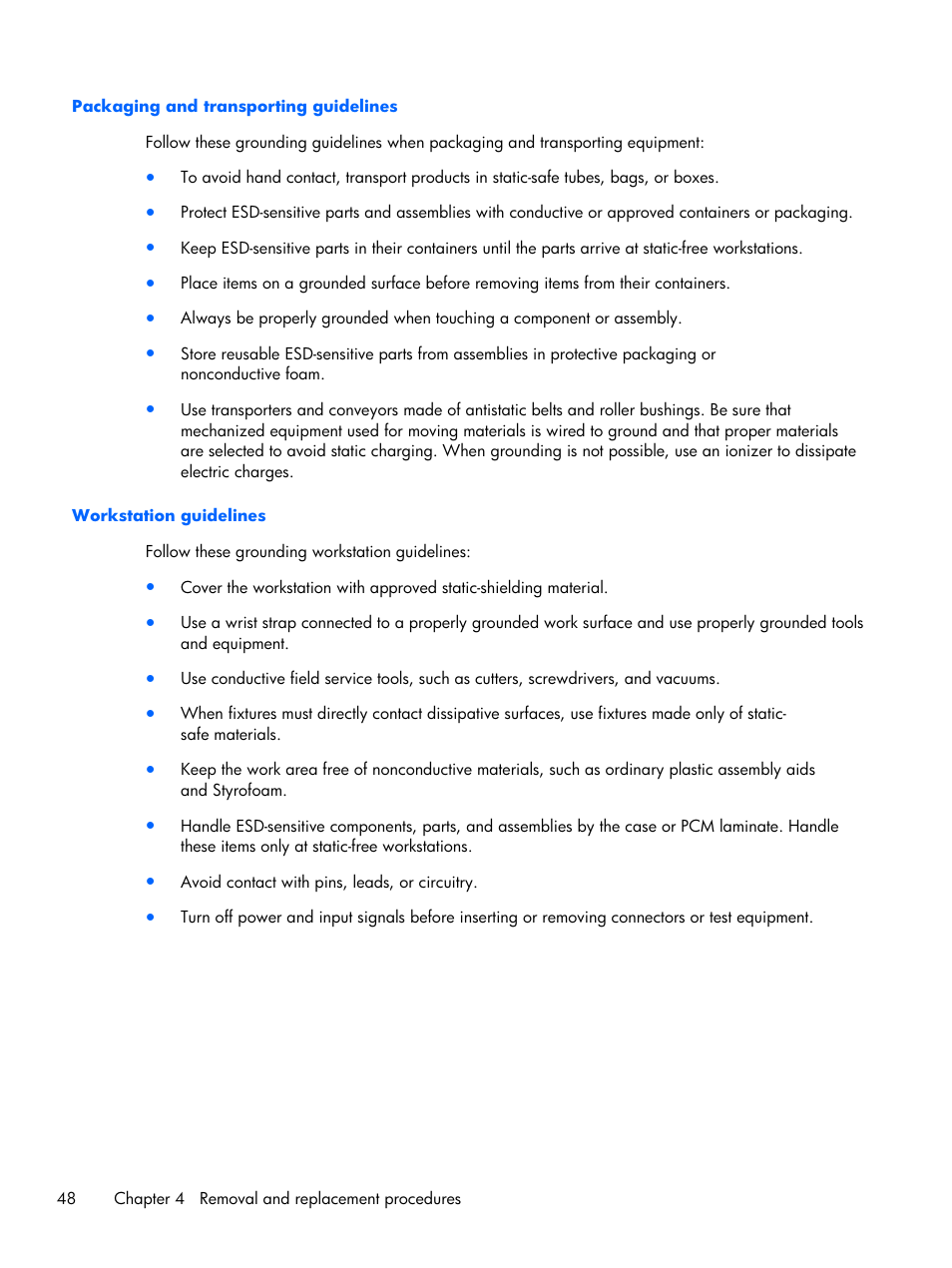 Packaging and transporting guidelines, Workstation guidelines | HP DV6 User Manual | Page 56 / 130