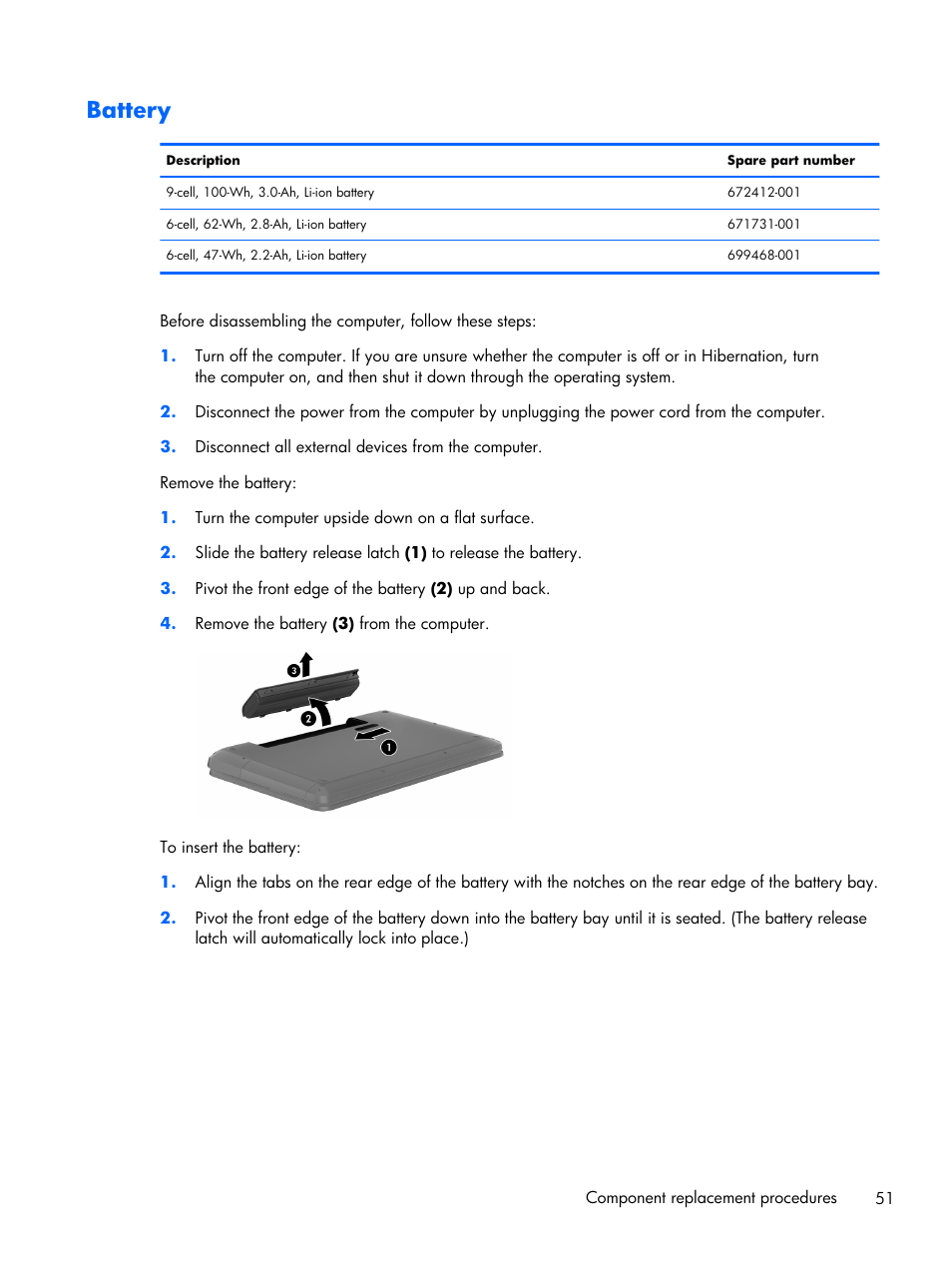 Battery | HP DV6 User Manual | Page 59 / 130