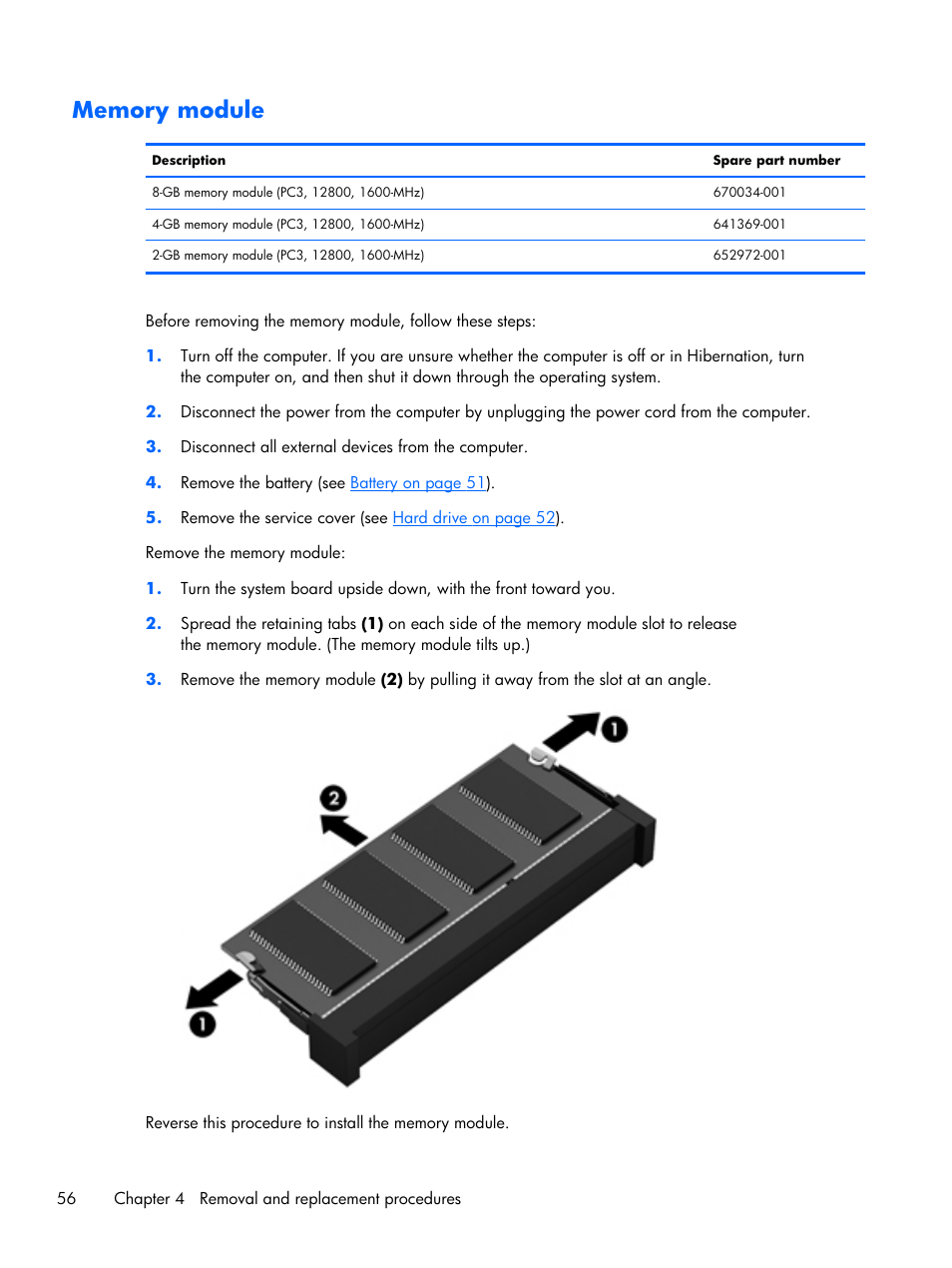 Memory module | HP DV6 User Manual | Page 64 / 130