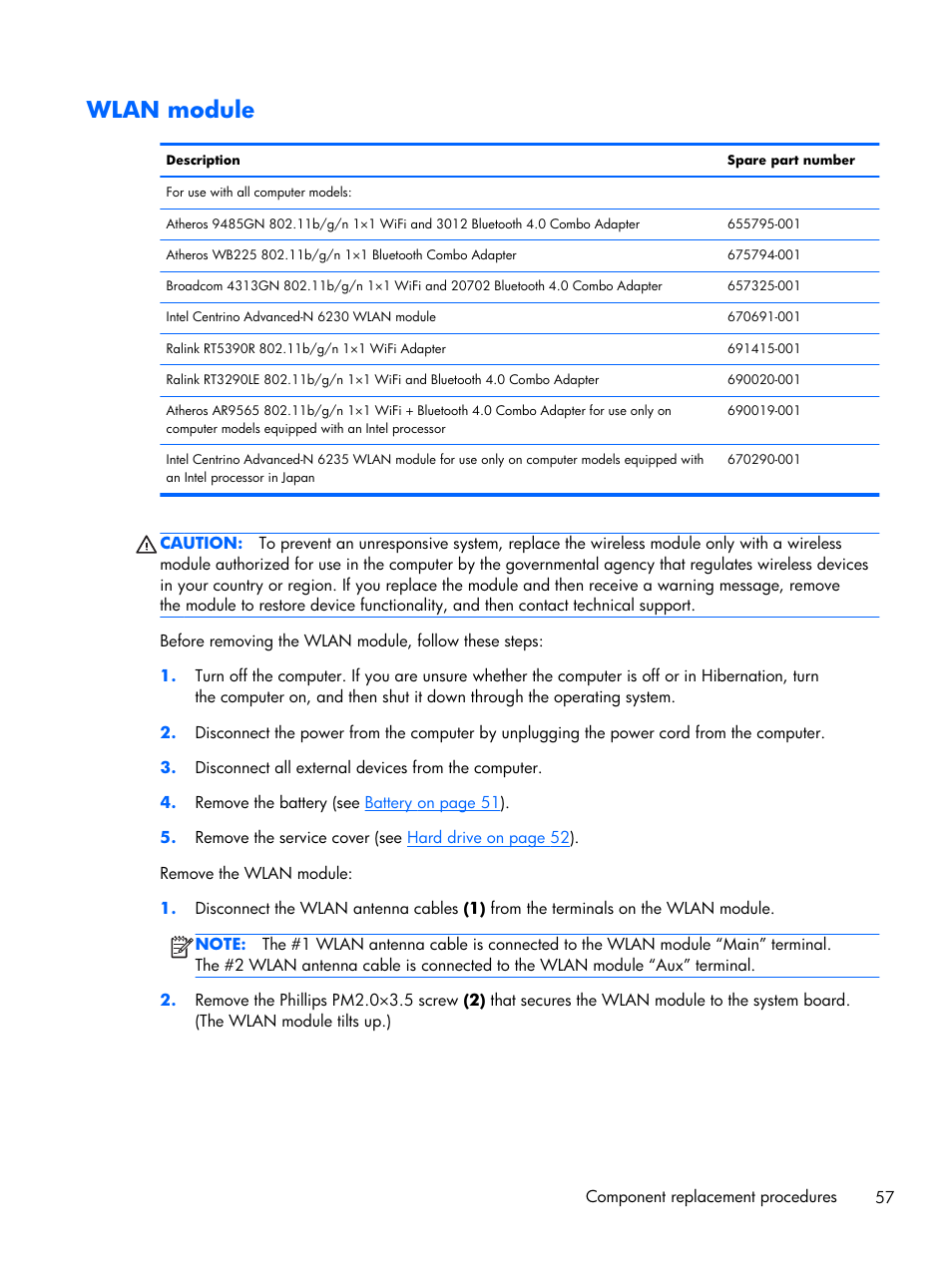 Wlan module | HP DV6 User Manual | Page 65 / 130