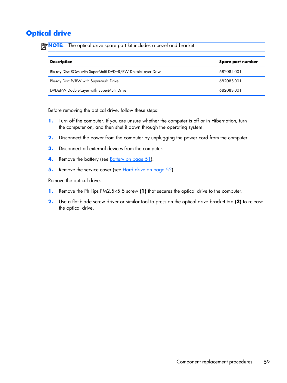 Optical drive | HP DV6 User Manual | Page 67 / 130