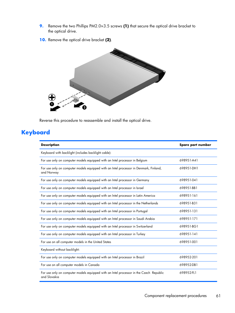 Keyboard | HP DV6 User Manual | Page 69 / 130
