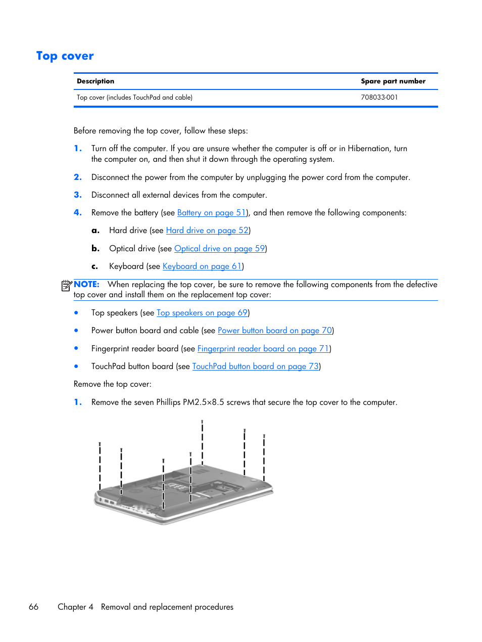 Top cover | HP DV6 User Manual | Page 74 / 130