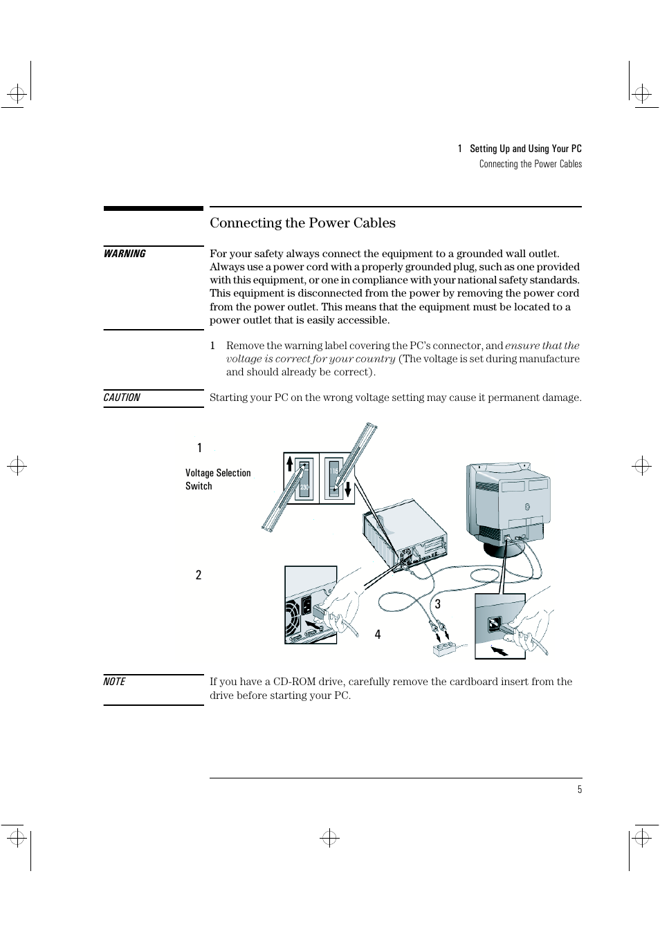 Connecting the power cables | HP NetVectra N20 User Manual | Page 11 / 38
