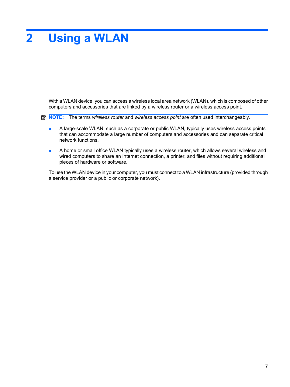Using a wlan, 2 using a wlan, 2using a wlan | HP Wireless Device User Manual | Page 13 / 31