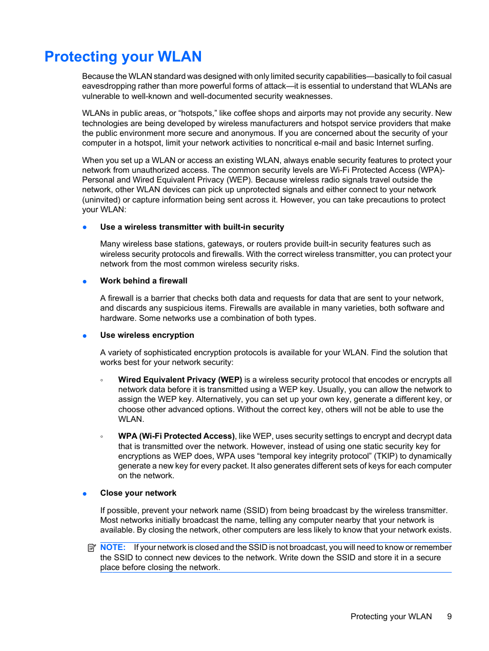 Protecting your wlan | HP Wireless Device User Manual | Page 15 / 31