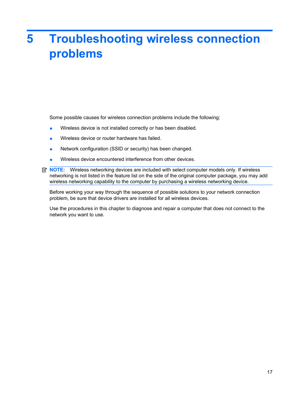 Troubleshooting wireless connection problems, 5 troubleshooting wireless connection problems, 5troubleshooting wireless connection problems | HP Wireless Device User Manual | Page 23 / 31