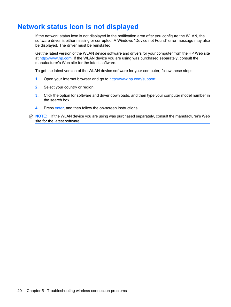 Network status icon is not displayed | HP Wireless Device User Manual | Page 26 / 31