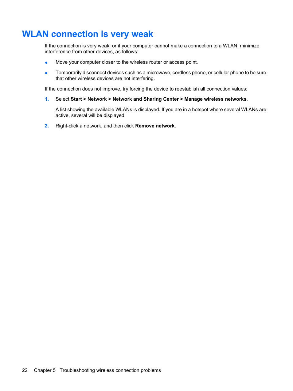 Wlan connection is very weak | HP Wireless Device User Manual | Page 28 / 31