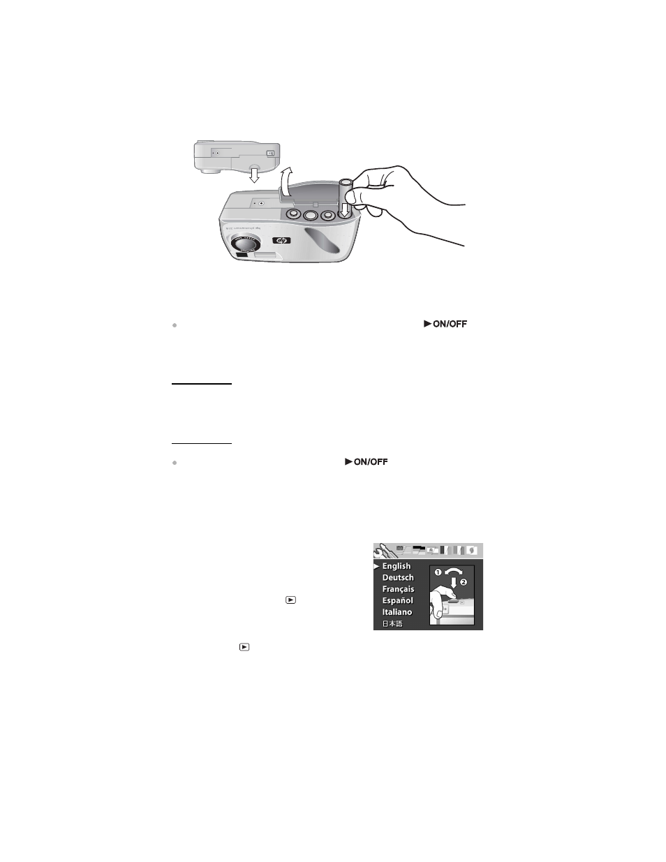 Step 3: turn the camera on, Step 4: choose the camera language | HP 318 User Manual | Page 12 / 88