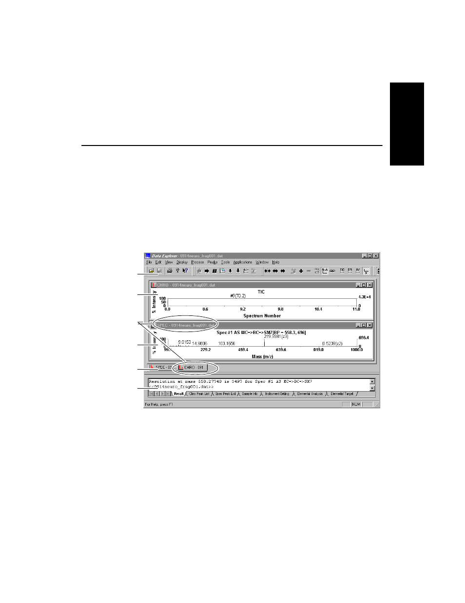 3 parts of the dataexplorerwindow, Parts of the data explorer window, 3 parts of the data explorer window | HP Data Explorer 4 Series User Manual | Page 25 / 447