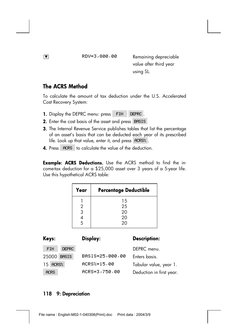 The acrs method | HP 17bII+ User Manual | Page 118 / 310