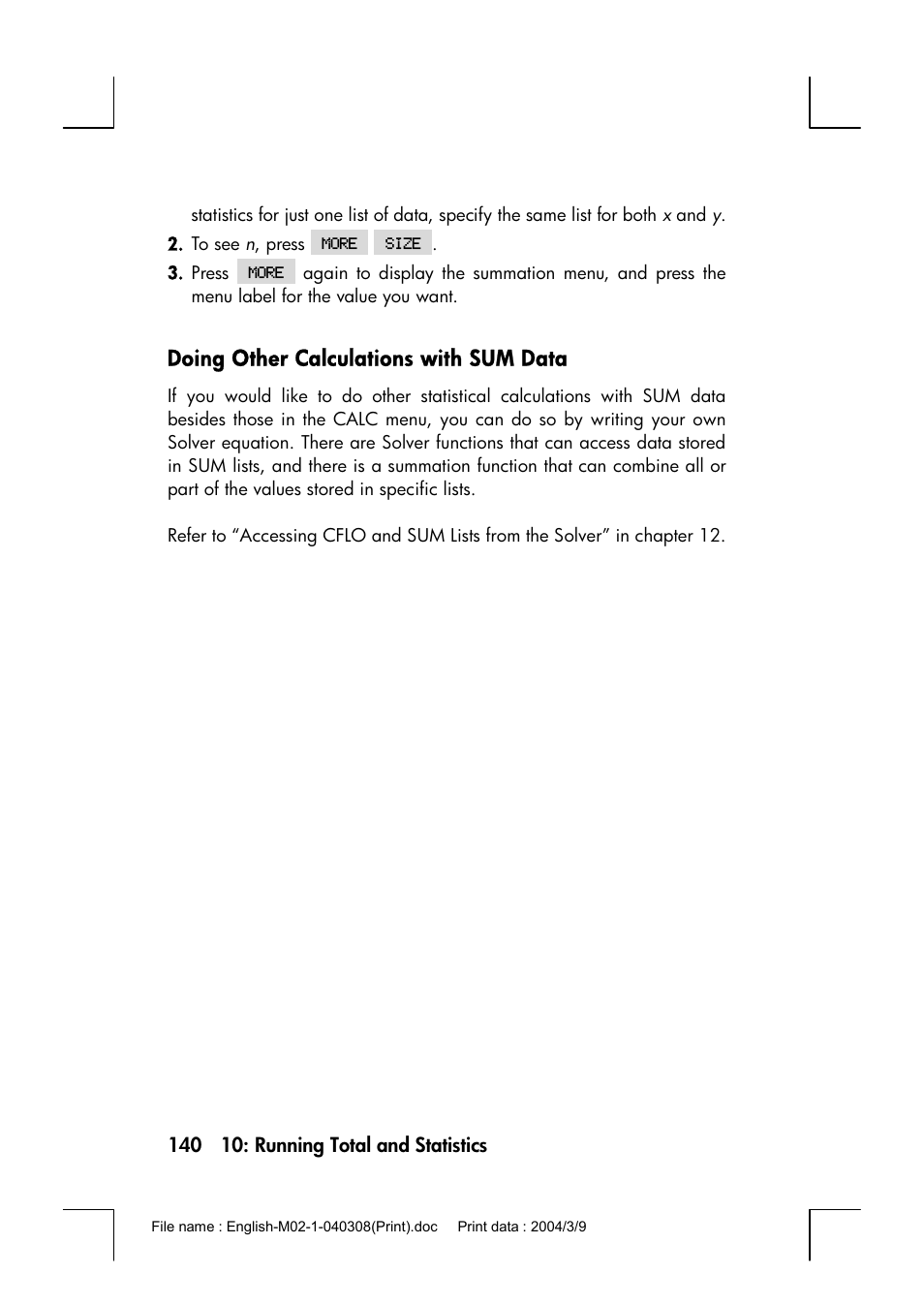 Doing other calculations with sum data | HP 17bII+ User Manual | Page 140 / 310