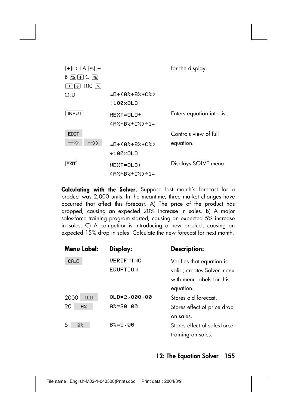 HP 17bII+ User Manual | Page 155 / 310