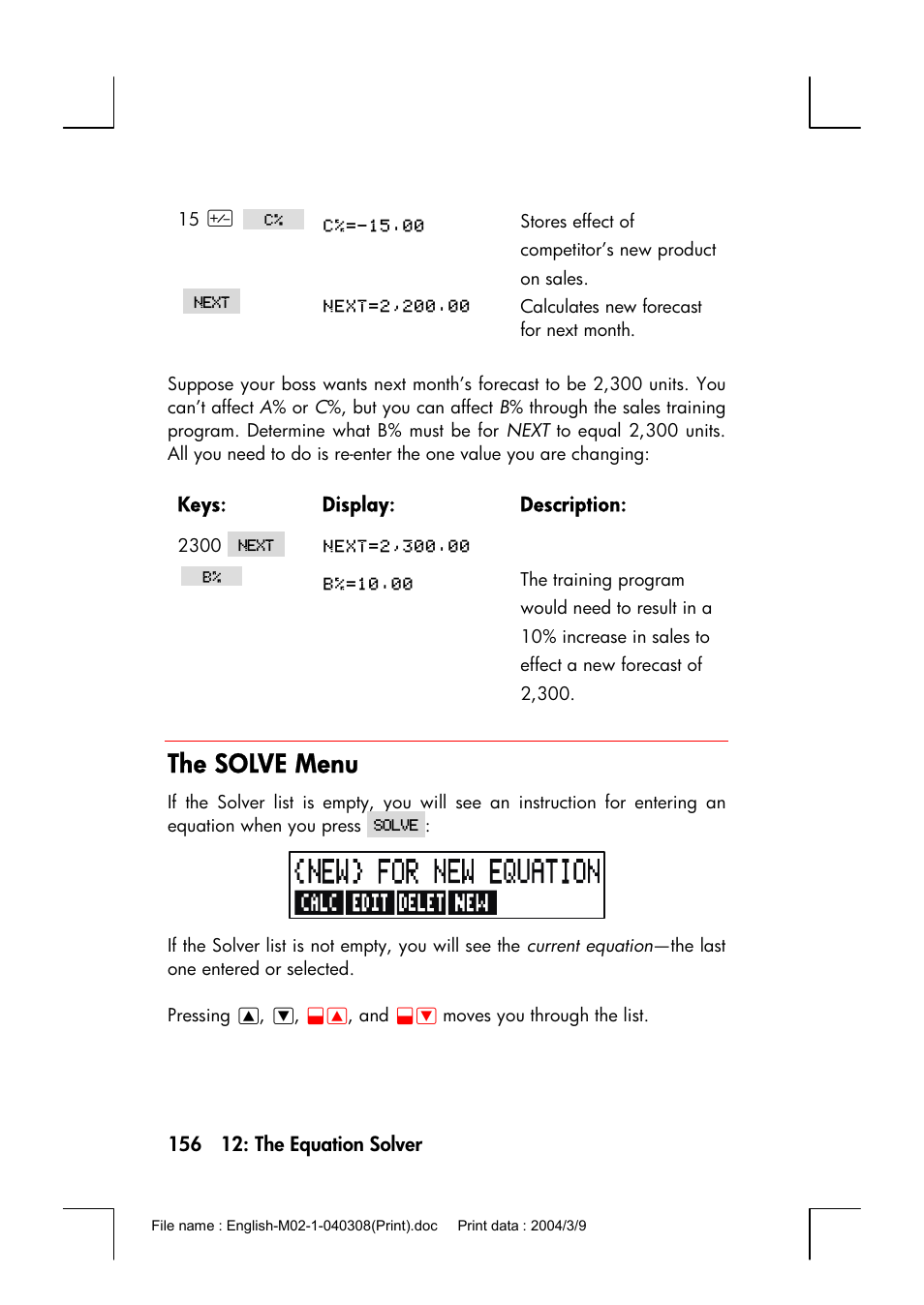The solve menu | HP 17bII+ User Manual | Page 156 / 310