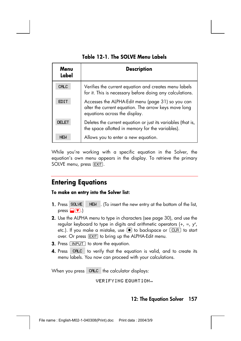 Entering equations | HP 17bII+ User Manual | Page 157 / 310