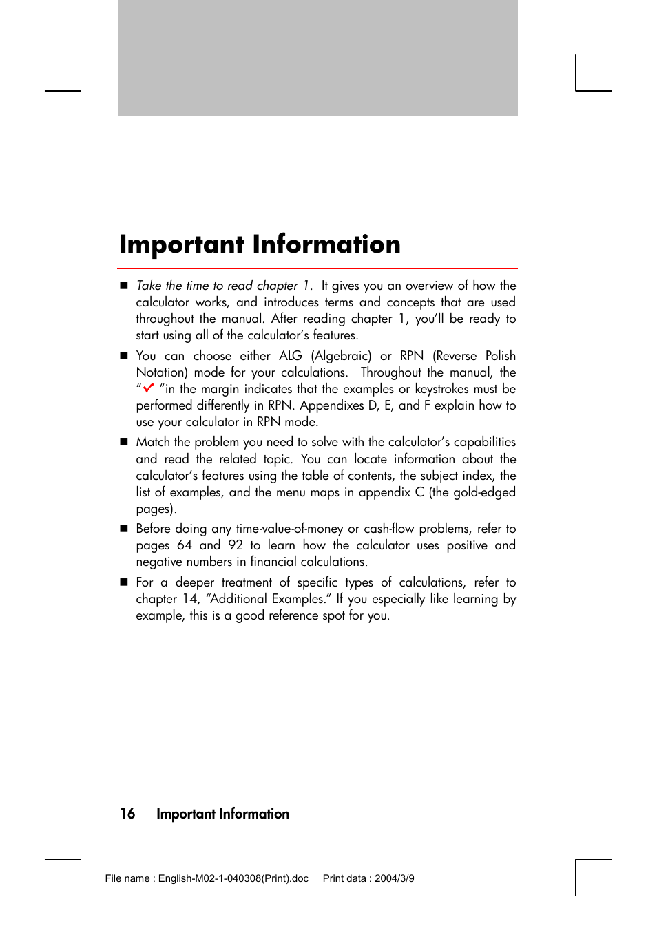 Important information | HP 17bII+ User Manual | Page 16 / 310