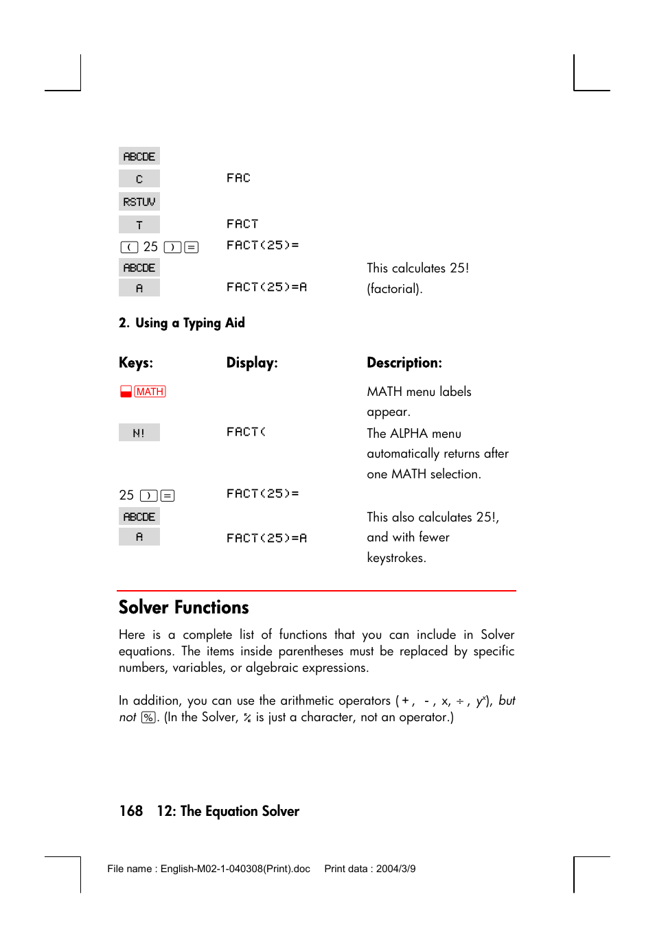 Solver functions | HP 17bII+ User Manual | Page 168 / 310