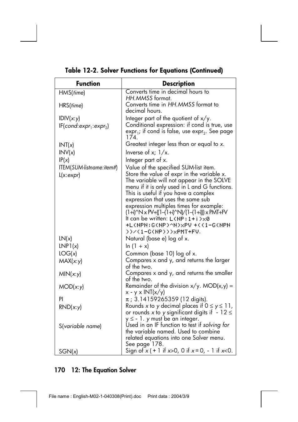 HP 17bII+ User Manual | Page 170 / 310