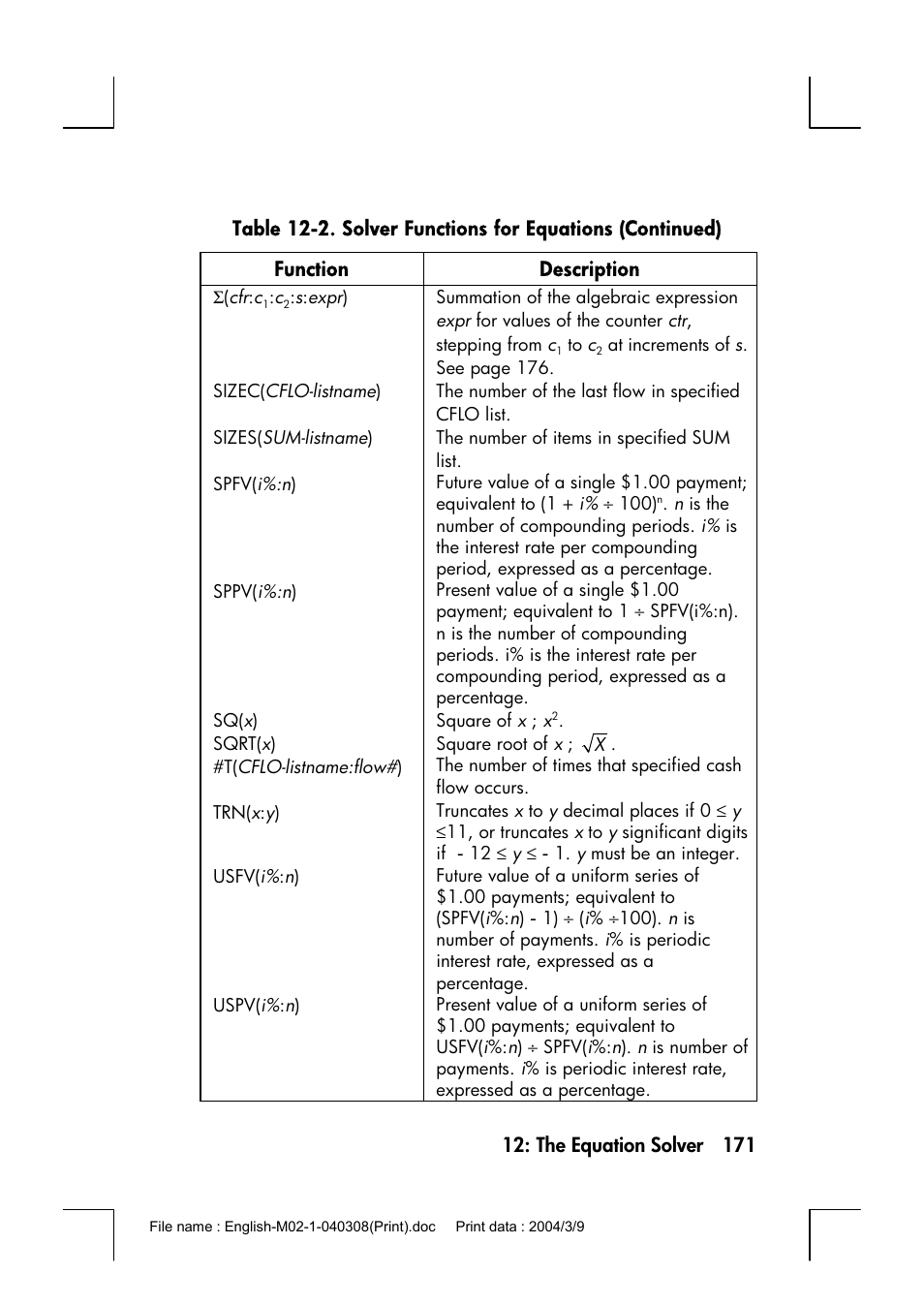 HP 17bII+ User Manual | Page 171 / 310