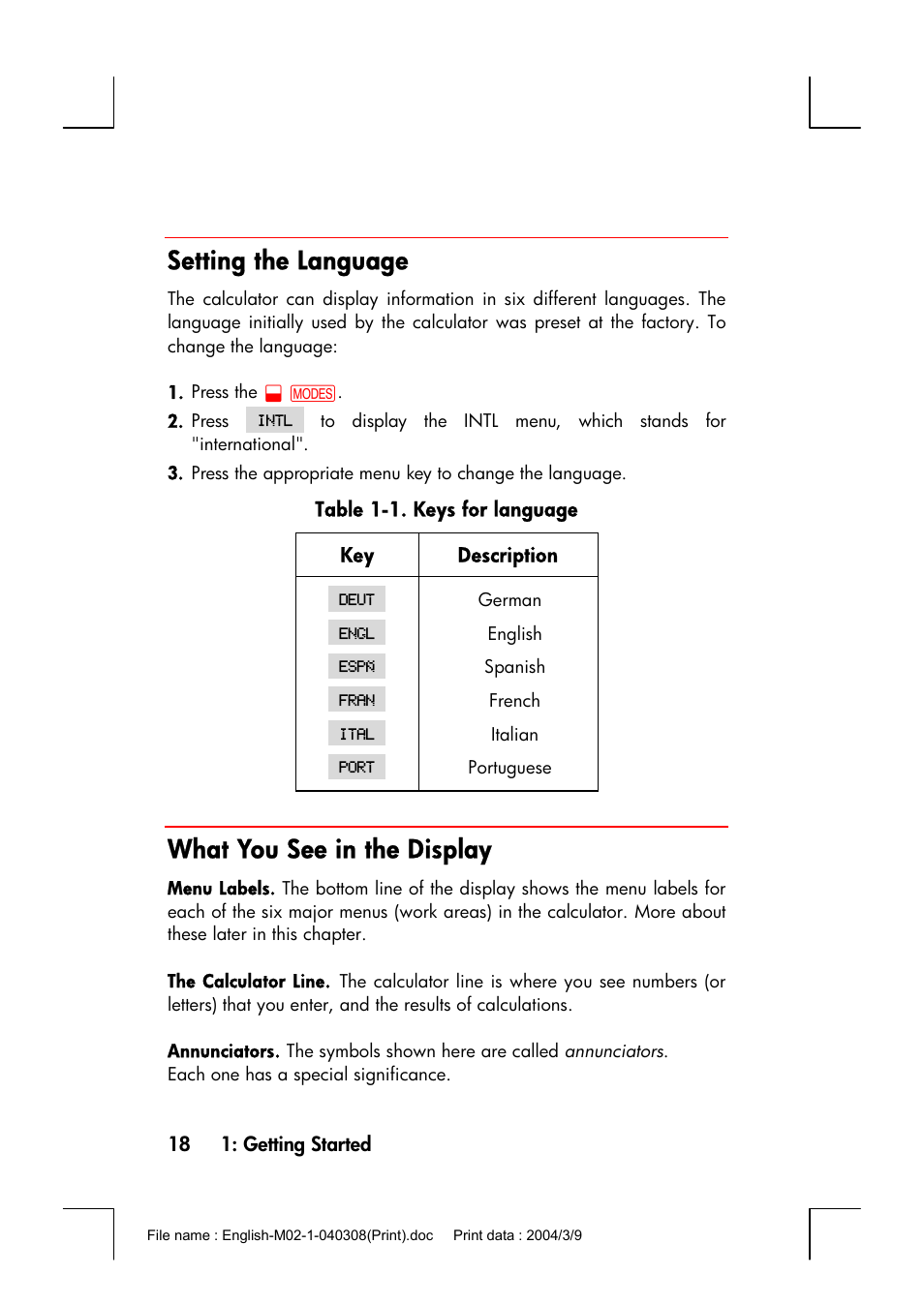 Setting the language, What you see in the display | HP 17bII+ User Manual | Page 18 / 310