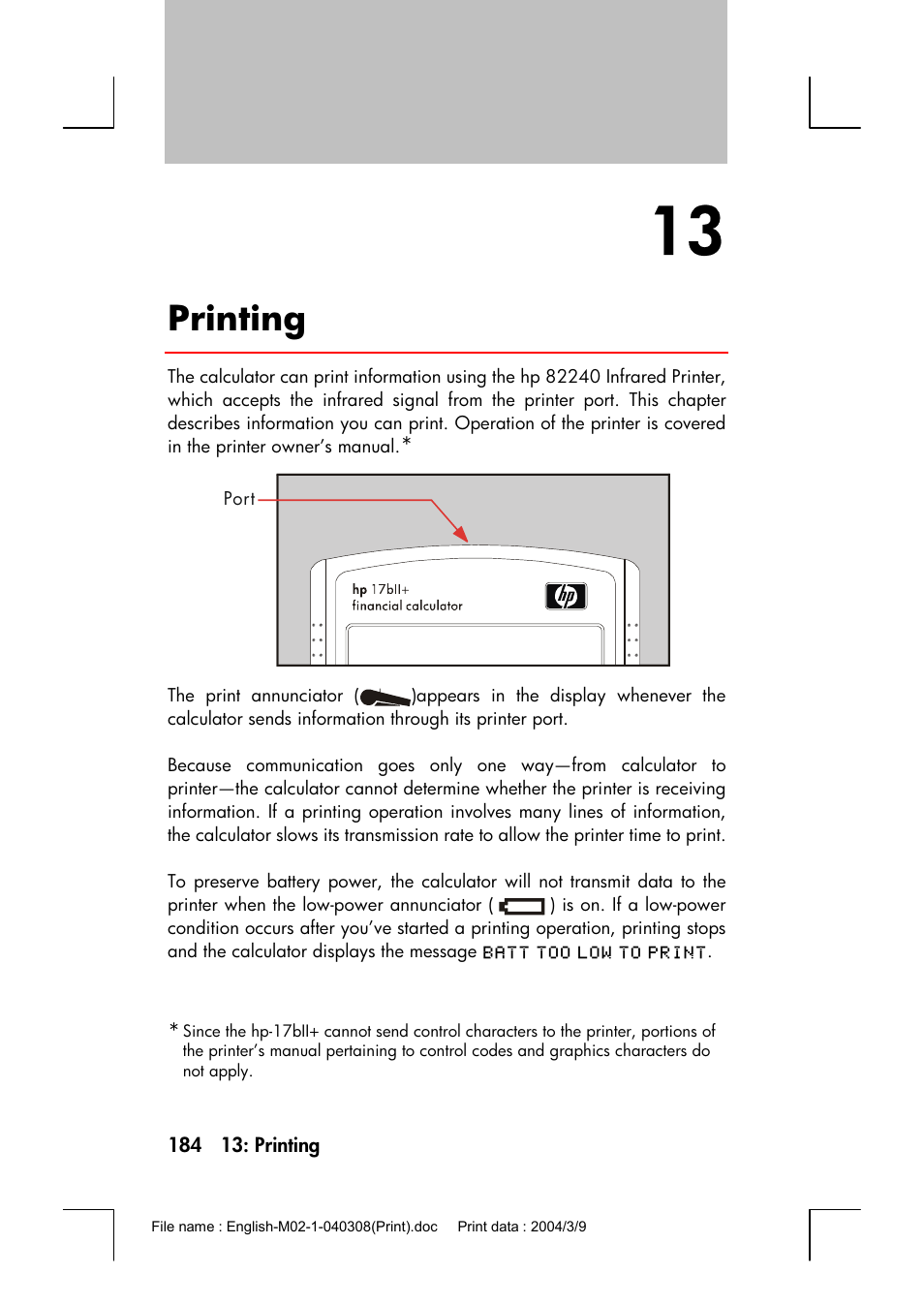 Printing | HP 17bII+ User Manual | Page 184 / 310