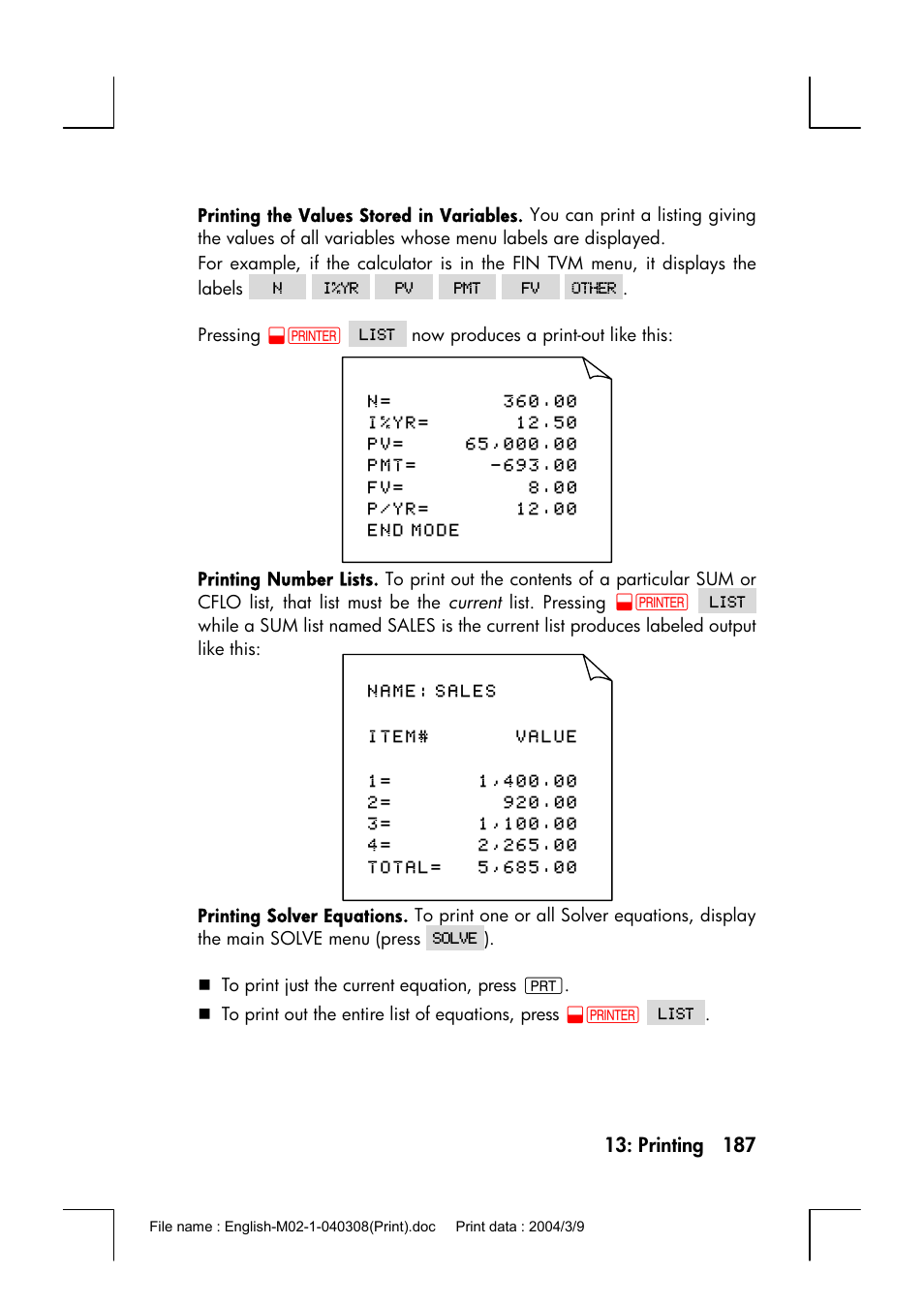 HP 17bII+ User Manual | Page 187 / 310