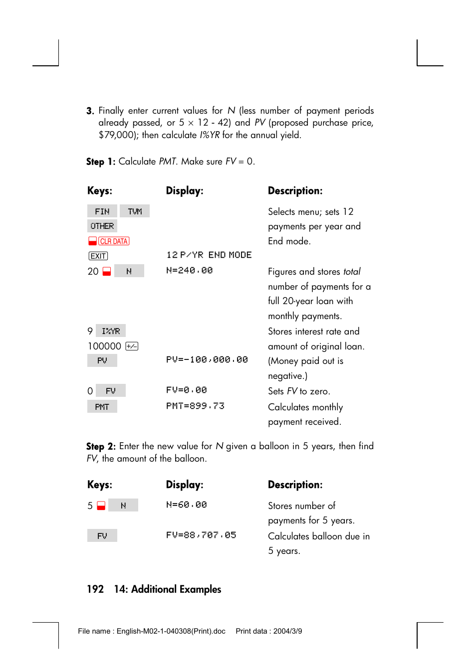 HP 17bII+ User Manual | Page 192 / 310