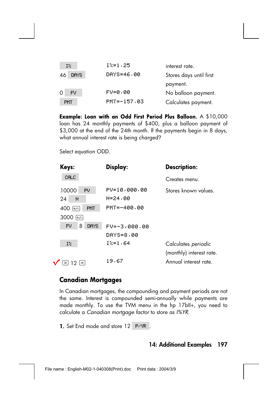 Canadian mortgages | HP 17bII+ User Manual | Page 197 / 310
