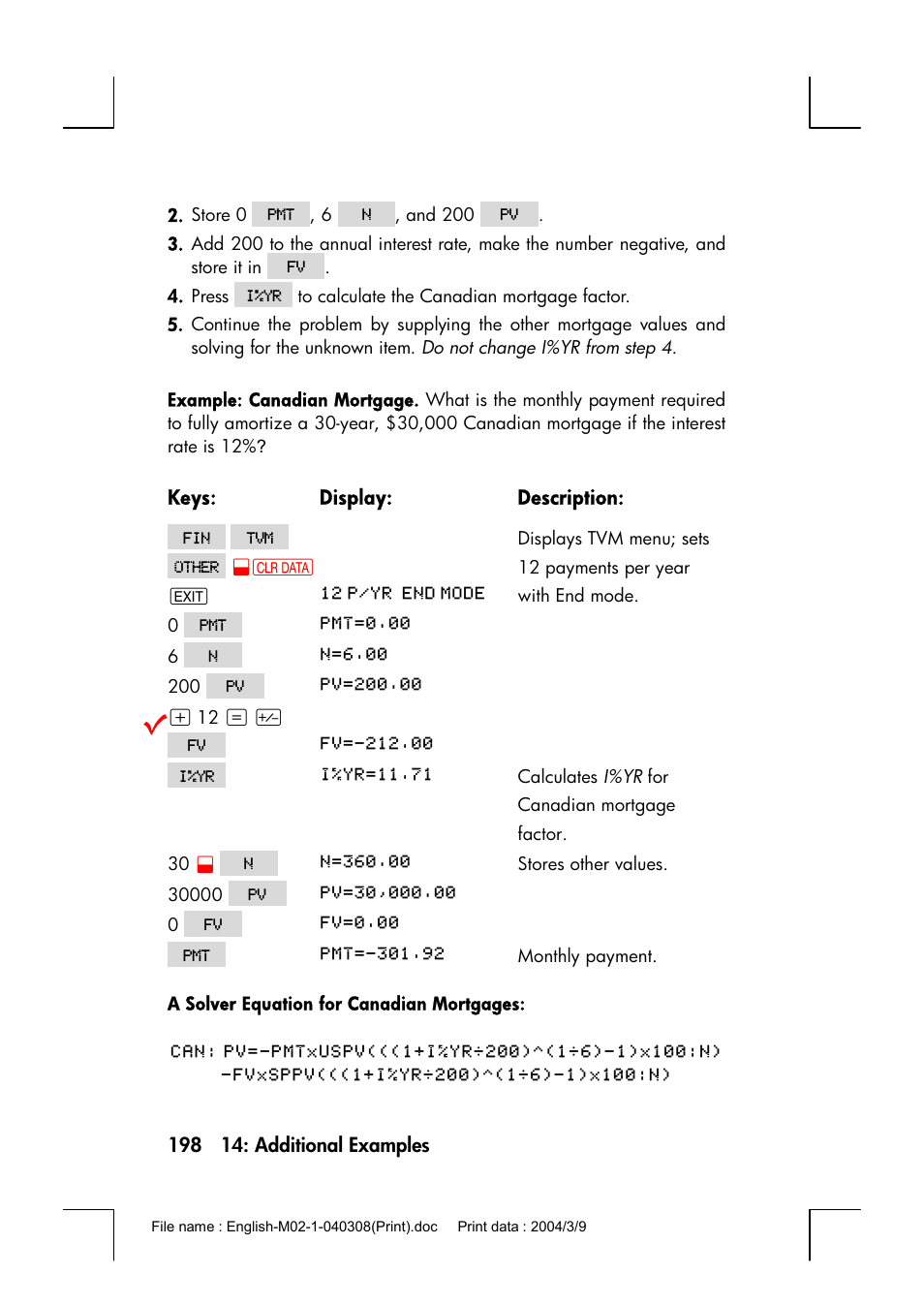 HP 17bII+ User Manual | Page 198 / 310
