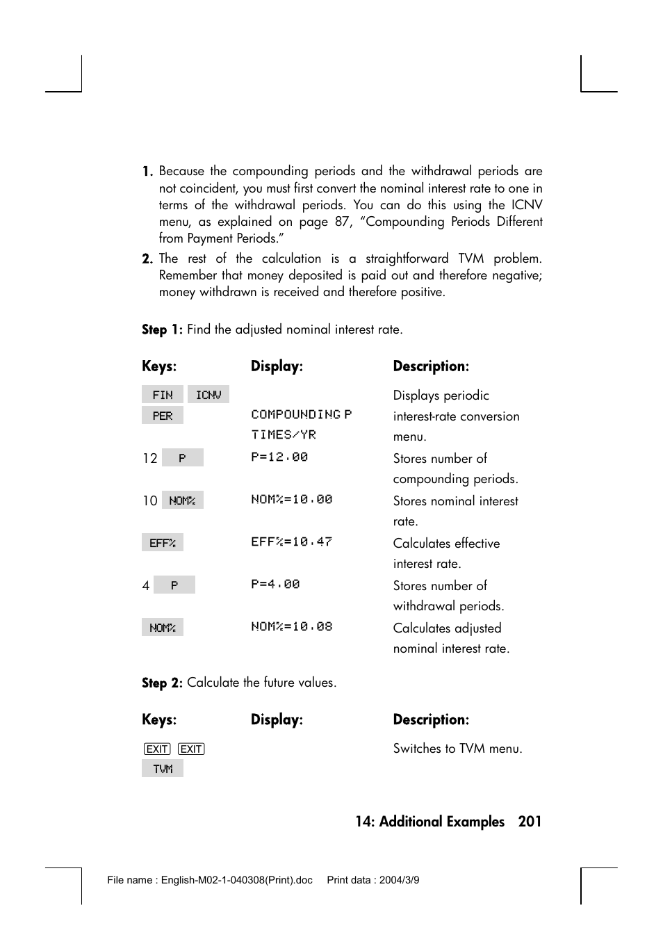 HP 17bII+ User Manual | Page 201 / 310