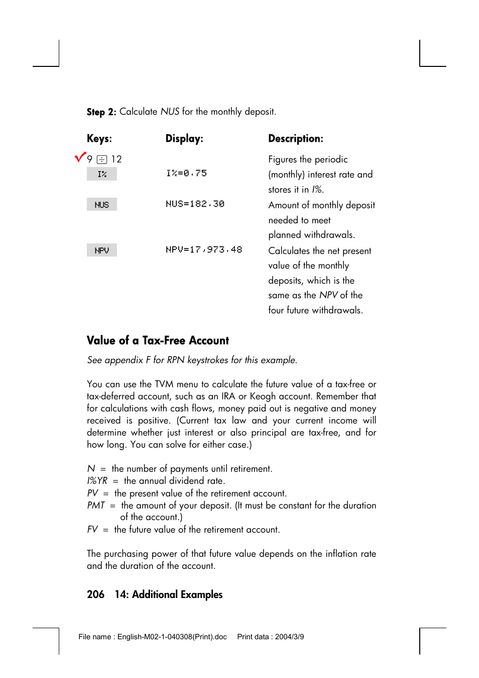 Value of a tax-free account | HP 17bII+ User Manual | Page 206 / 310