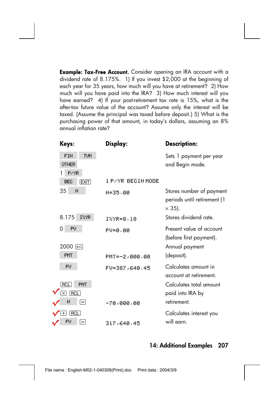 HP 17bII+ User Manual | Page 207 / 310