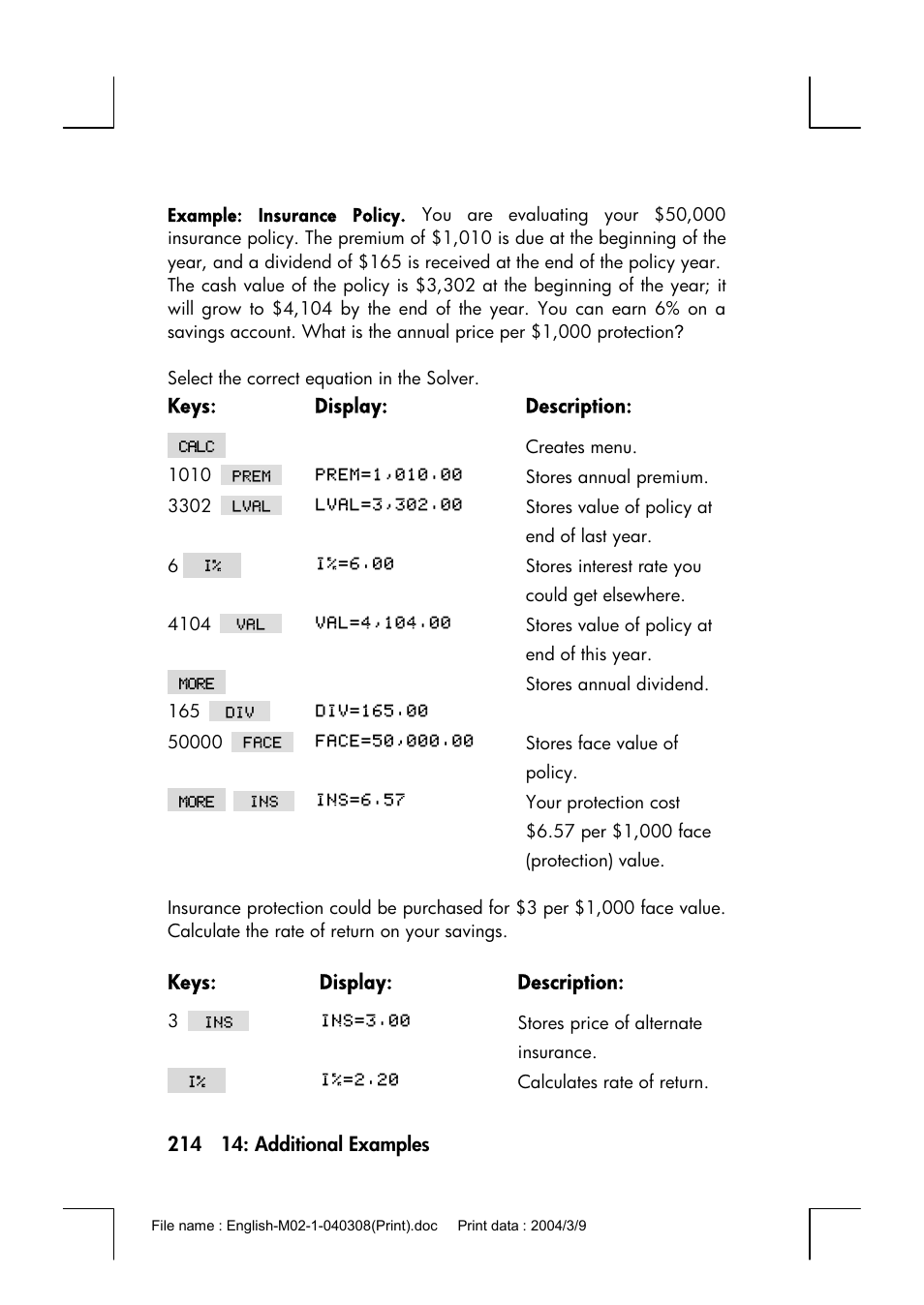 HP 17bII+ User Manual | Page 214 / 310