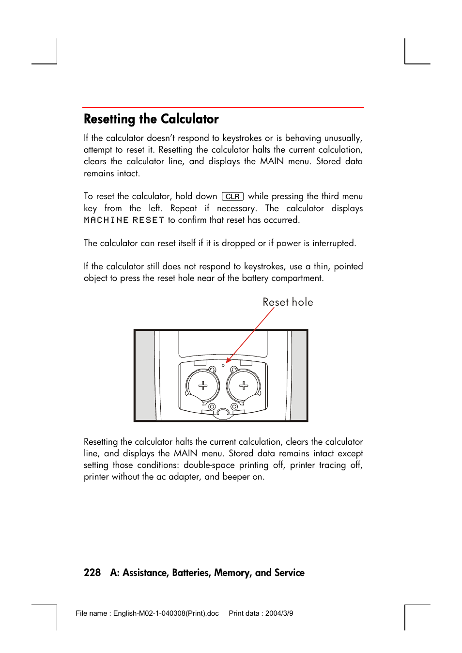 Resetting the calculator | HP 17bII+ User Manual | Page 228 / 310
