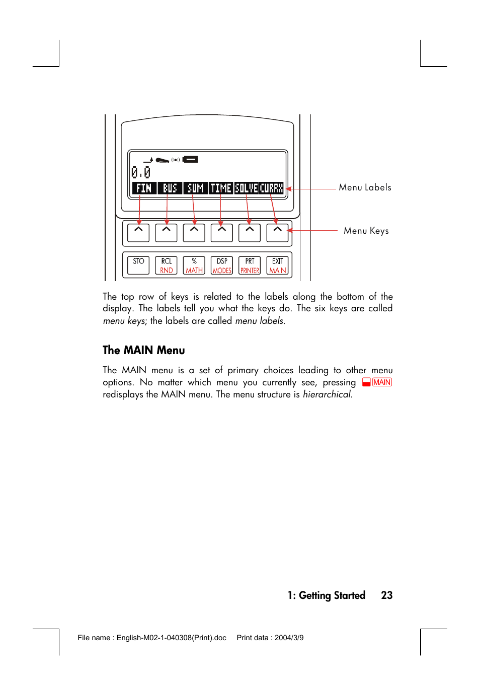 The main menu | HP 17bII+ User Manual | Page 23 / 310