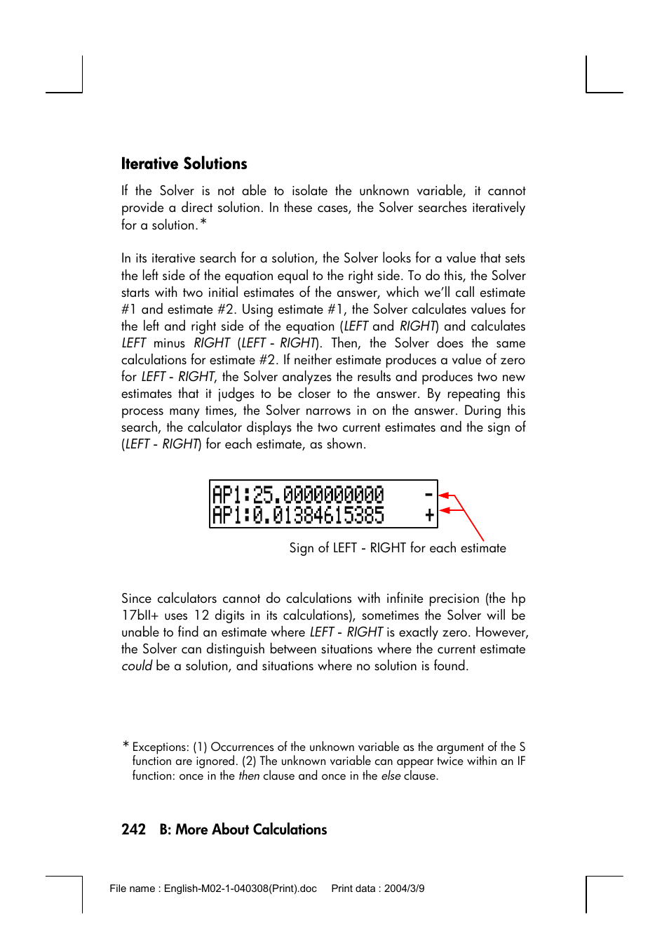Iterative solutions | HP 17bII+ User Manual | Page 242 / 310