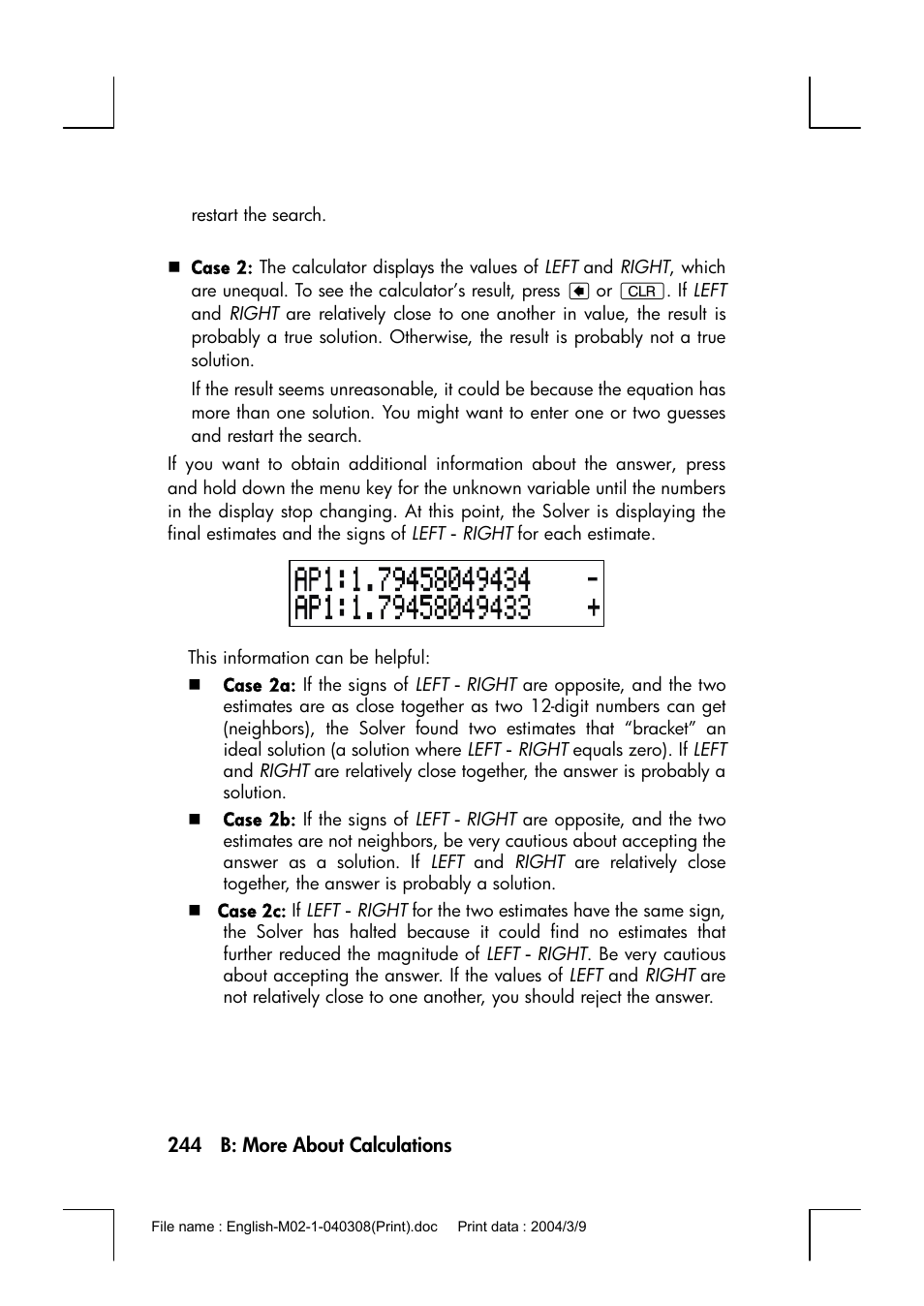 HP 17bII+ User Manual | Page 244 / 310