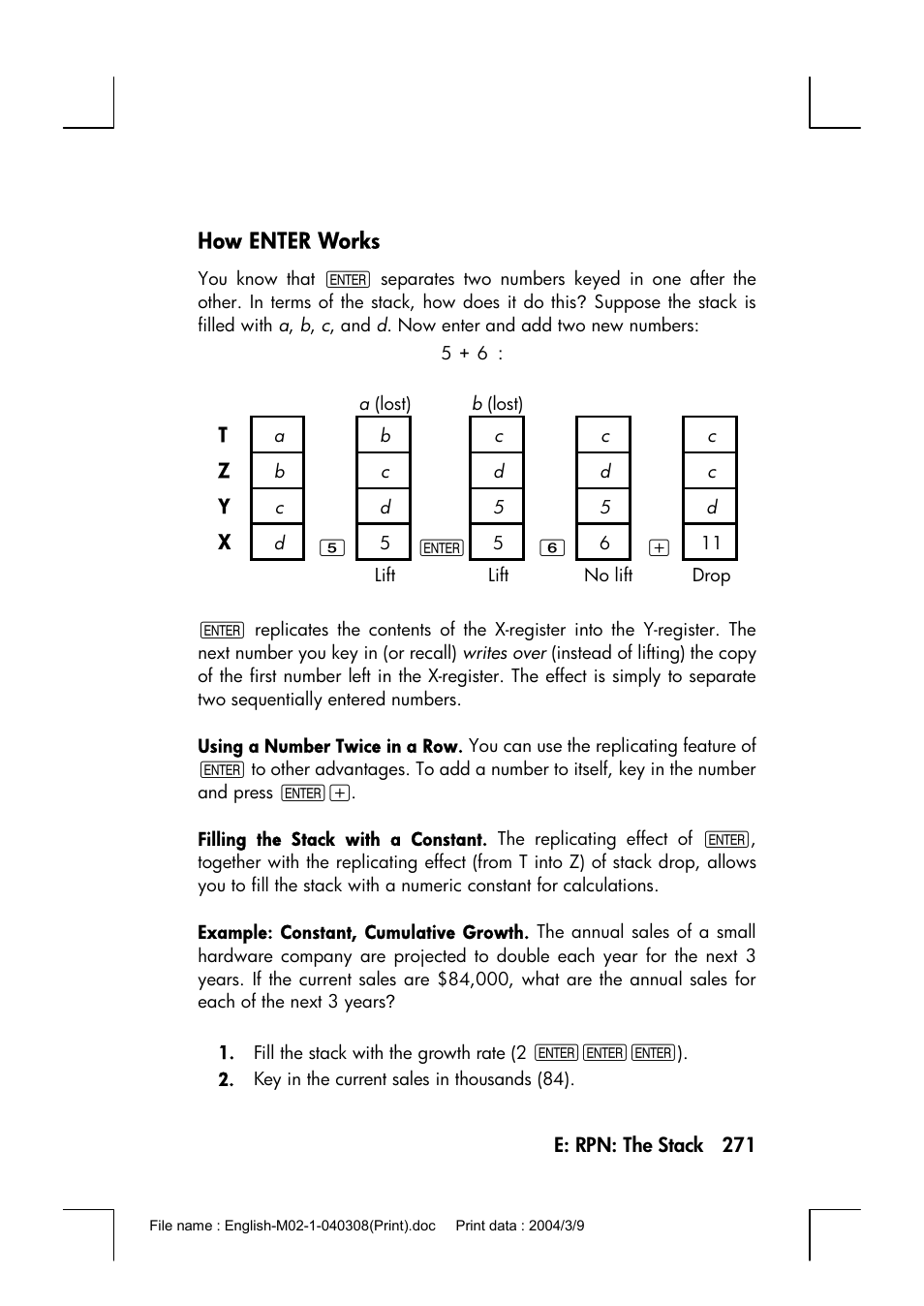 How enter works | HP 17bII+ User Manual | Page 271 / 310