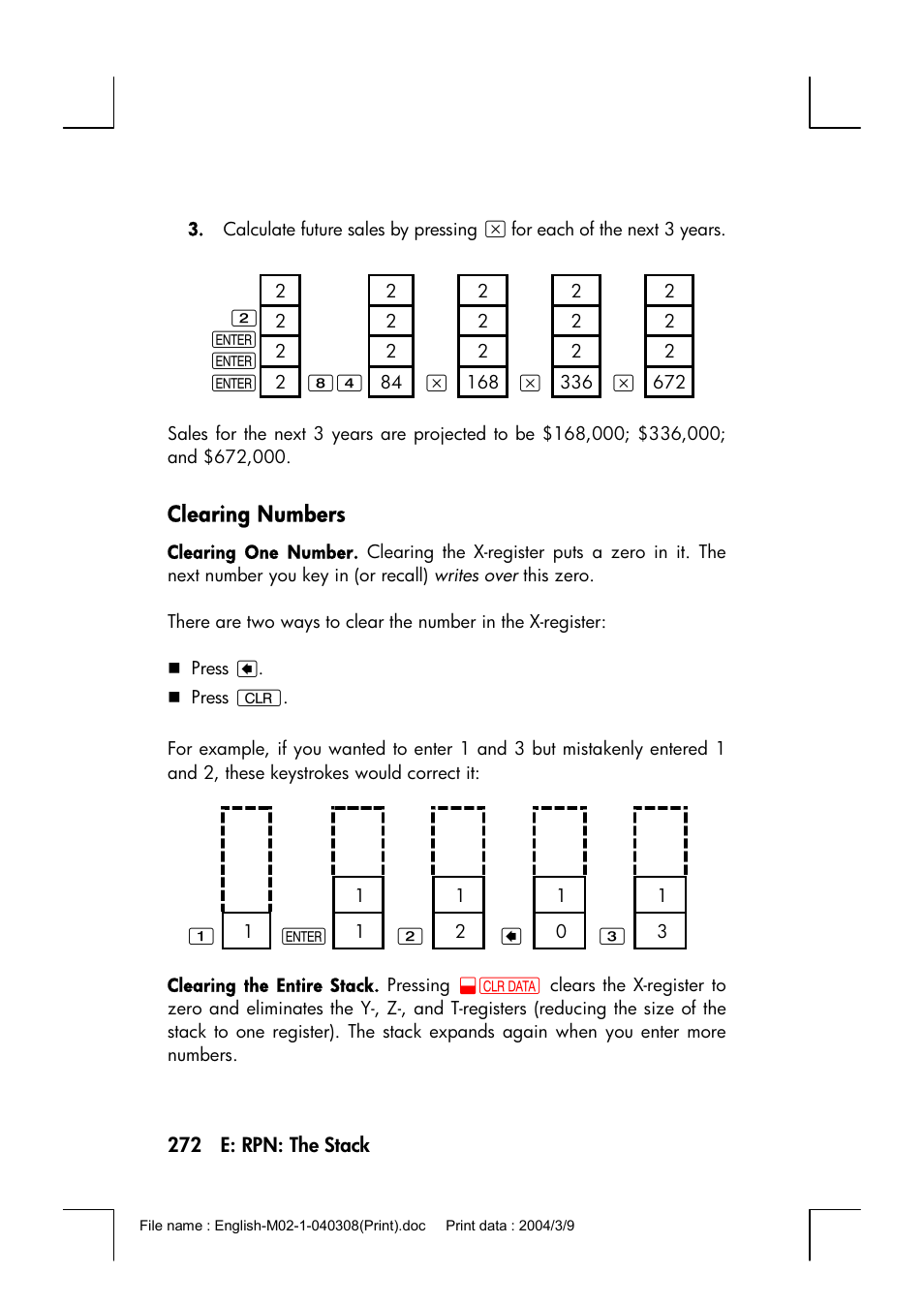 Clearing numbers | HP 17bII+ User Manual | Page 272 / 310