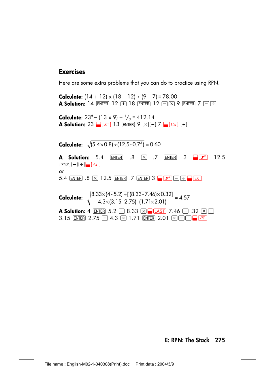 Exercises | HP 17bII+ User Manual | Page 275 / 310