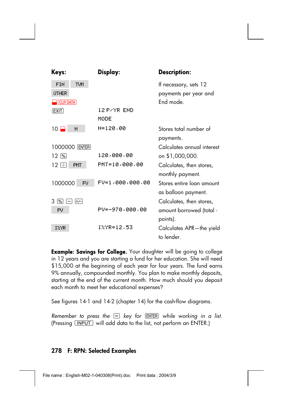HP 17bII+ User Manual | Page 278 / 310