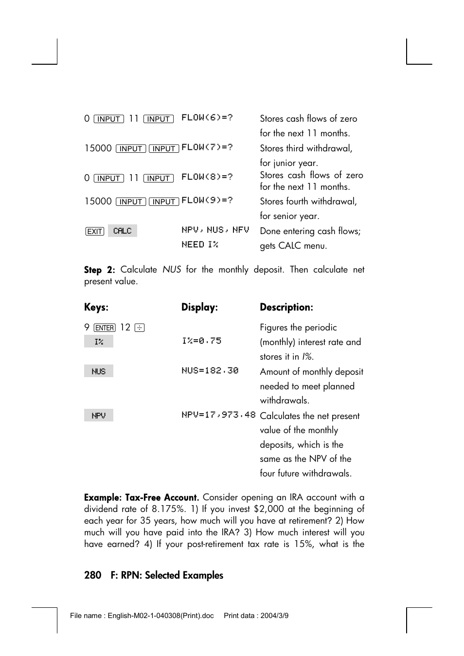 HP 17bII+ User Manual | Page 280 / 310