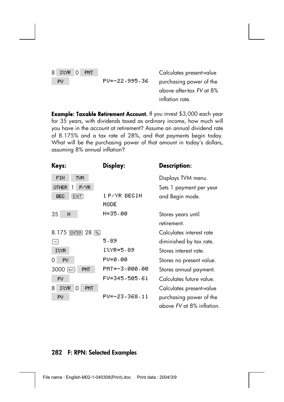 HP 17bII+ User Manual | Page 282 / 310