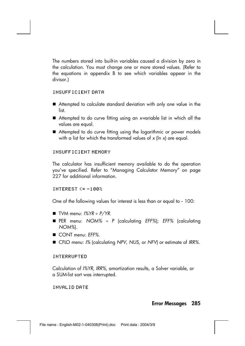 HP 17bII+ User Manual | Page 285 / 310